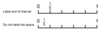 Line from zero to one divided into fifths, labelled at the end of the interval. Another line from zero to one divided into fifths, labelled in the centre of the interval. Second line incorrect.
