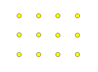 Twelve yellow dots arranged in a three by four pattern.