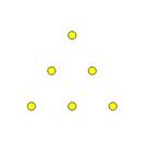 Six dots arranged in a triangular pattern with three dots on each side.