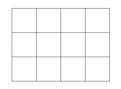 A blank rectangular grid of twelve equally sized squares arranged in a three by four pattern.