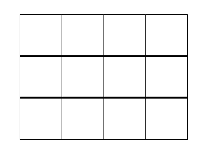 A blank rectangular three by four grid, emphasising the three rows.