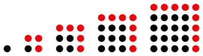 Four arrays of dots as in the previous diagram. The extra dots that were added to each square to get the next square are highlighted.